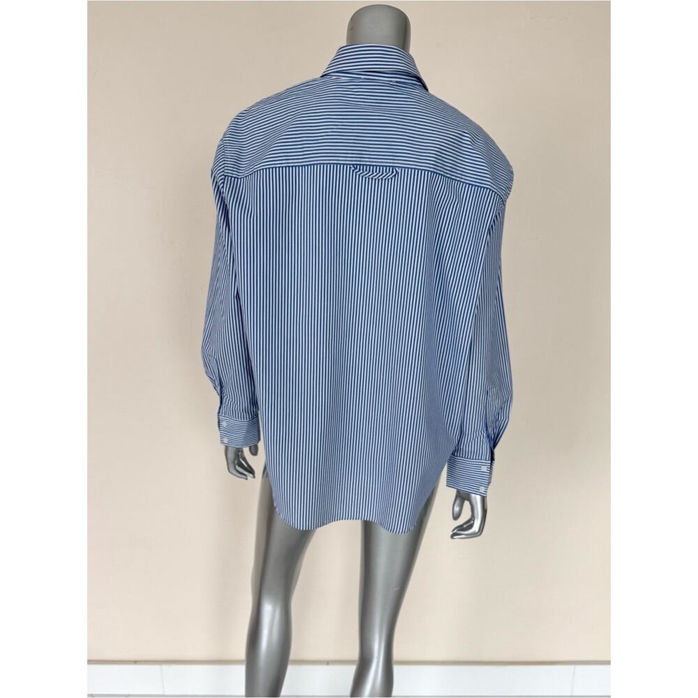 Tahari women cotton blouse white/blue striped size S/P - Picture 3 of 8